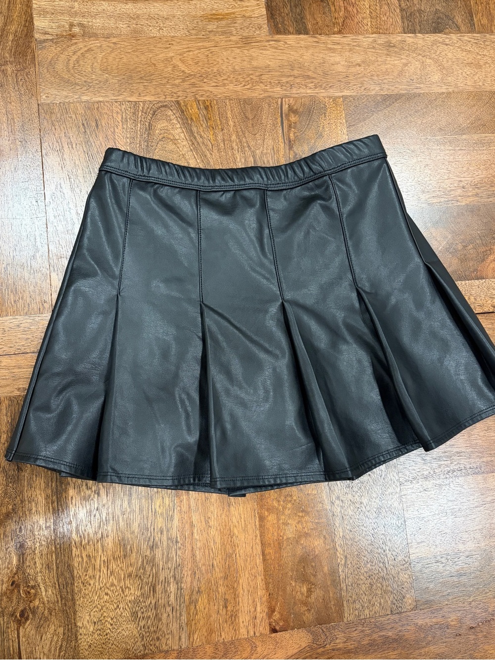 abercrombie kids Black Faux Leather Pleated Skater Skort With Built In Shorts